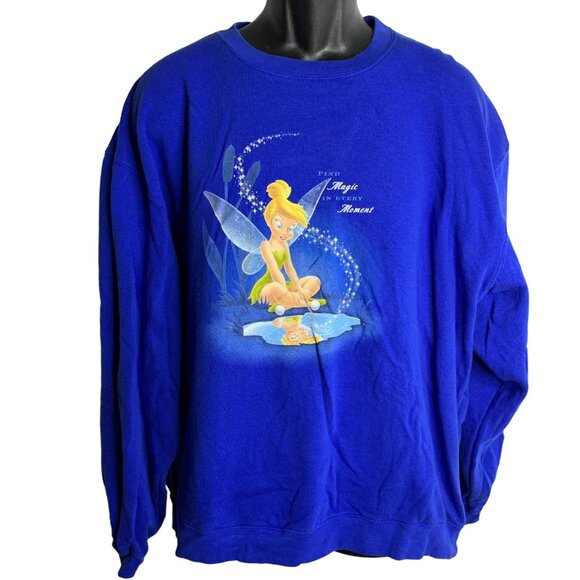 Vintage Disney Tinkerbell Crewneck Sweatshirt XXL Blue Pullover Long Sleeves - Picture 1 of 6